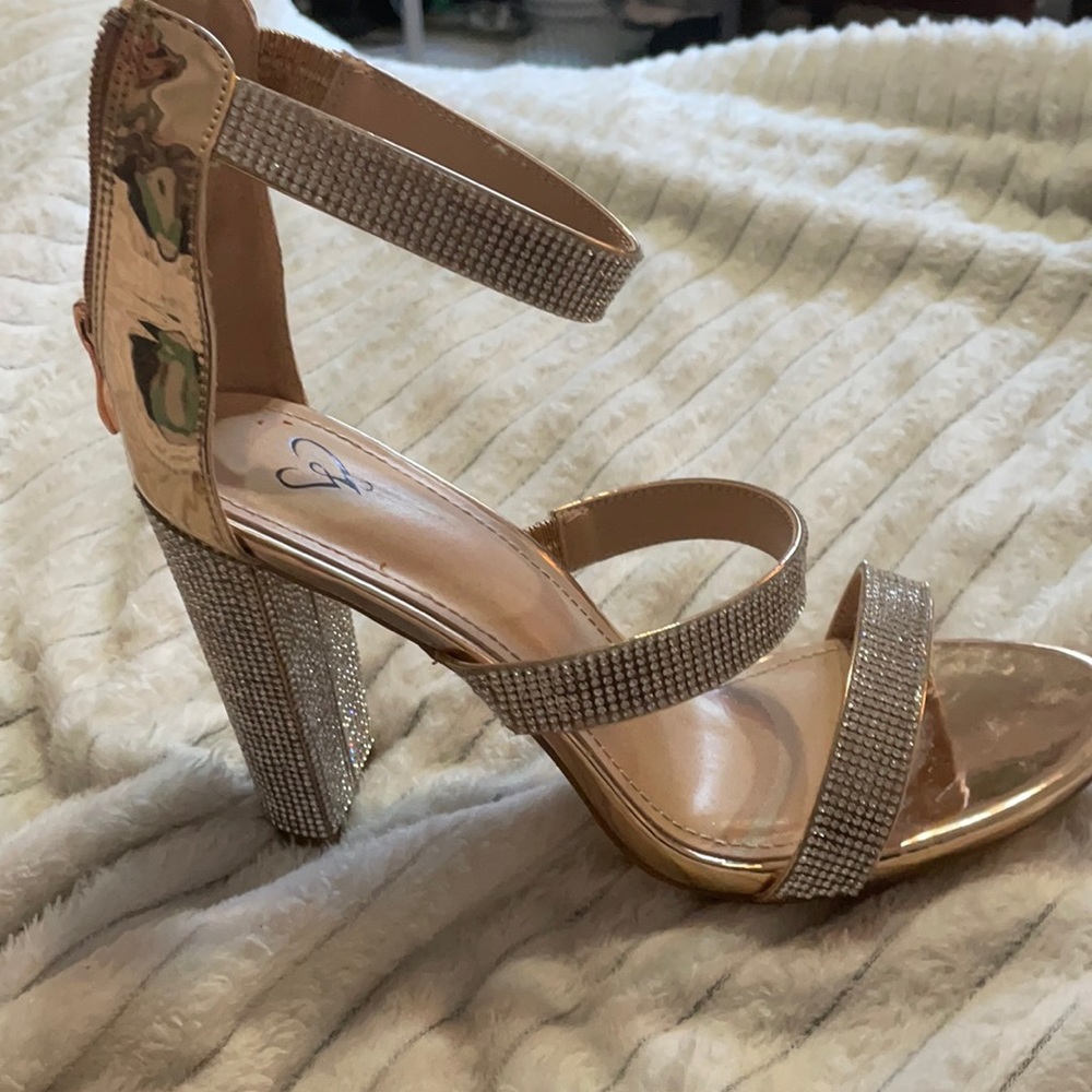 Gold heels with rhinestone